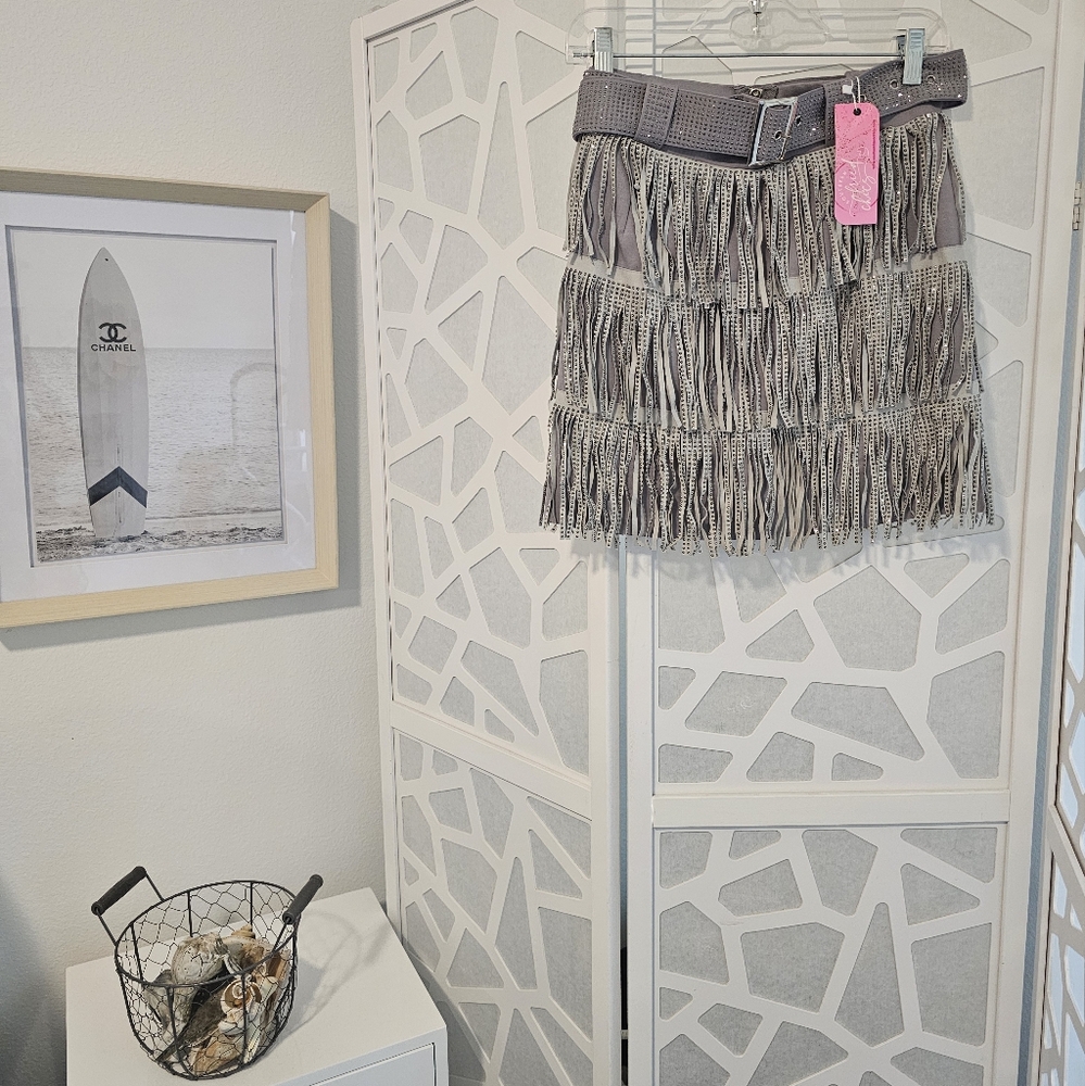 Silver fringe skort size medium with belt